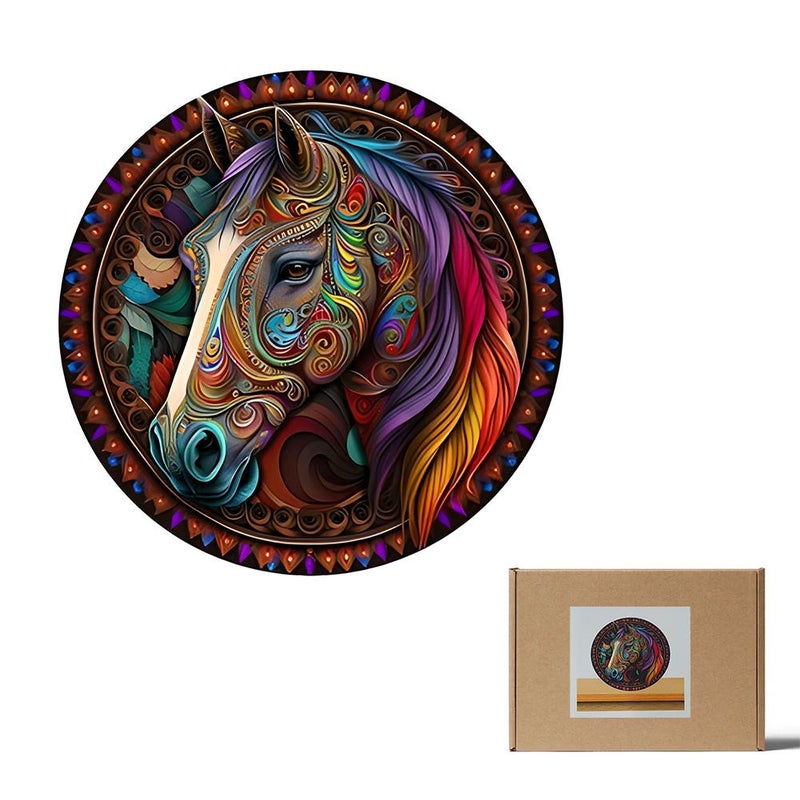 2026 Year of the Horse Round Animal Wooden Puzzle, Flat Puzzle, High-End Wooden Puzzle, Various Shaped Building Blocks, Game Toy